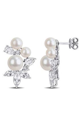Delmar Sterling Silver Cultured Pearl & White Topaz Cluster Stud Earrings at Nordstrom Rack