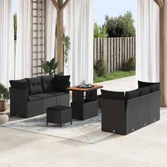 vidaXL Vidaxl - Conjunto De Sof&aacute; De Jard&iacute;n Manual 9 Pcs Negro 90 X 55 X 71 Cm