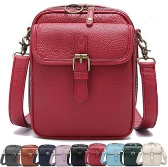 Generic Crossbody Leather Bag, Womens Vegan Leather Vintage Cross Body Shoulder Purse with Card Slots (Red)