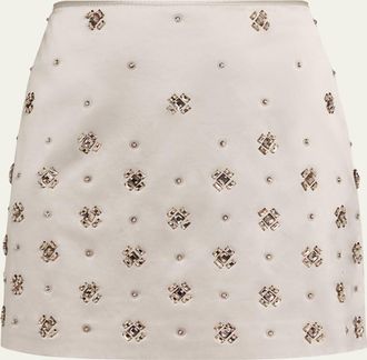 Veronica Beard Olenna Hand-Embroidered Mini Skirt
