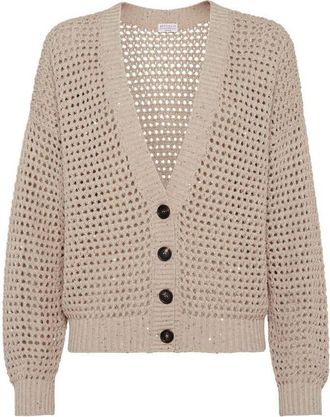 Brunello Cucinelli Light Camel Open Knit Sweater, Size XXL