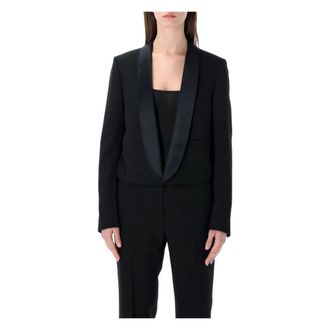 Tom Ford Blazers, female, Black, Size: 2XS Single-breasted Shawl Lapel Cropped Tuxedo Jacket