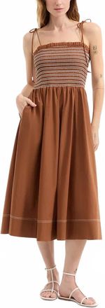 Veronica Beard Kaela Smocked Midi Dress In Whisky Brown