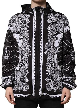 Dolce & Gabbana Black Bandana Print Hooded Bomber Mens Jacket