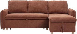 Miliboo Sof&aacute; Esquinero Convertible Reversible Con Arc&oacute;n 3 Plazas En Tejido Chenilla Tierra Quemada Y Madera Clara Orso