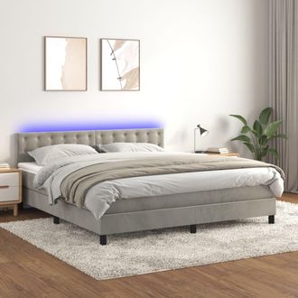 vidaXL Cama Box Spring Colch&oacute;n Y Led Terciopelo Gris Claro 160x200 Cm Vidaxl