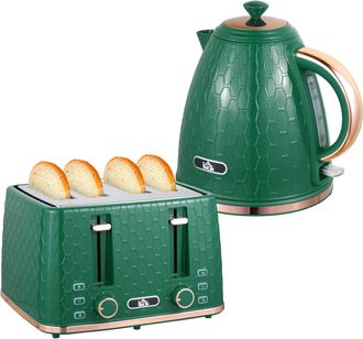 HOMCOM 1.7L Kettle And Toaster Set With Defrost Reheat And Crumb Tray Green - Green | TJ Hughes