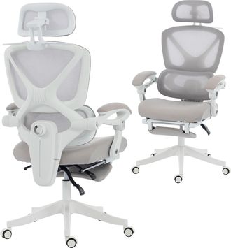 OEM Silla De Escritorio De Malla Reclinable Con Reposacabezas Soporte Lumbar Reposapi&eacute;s Y Altura Regulable Gris Claro