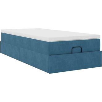 vidaXL Estructura De Cama Otomana Con Colch&oacute;n Terciopelo Azul Oscuro Vidaxl