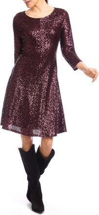 Karen Kane Sequin Fit & Flare Dress in Eggplant at Nordstrom, Size X-Small