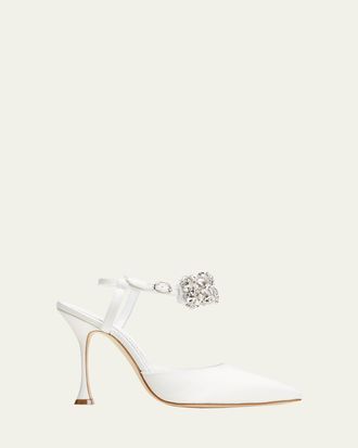 Manolo Blahnik Mabina Crystal Ankle-Strap Pumps