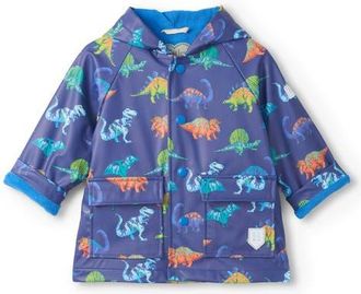 Hatley Kids Dino Party Waterproof Hooded Rain Coat in Blue at Nordstrom, Size 12-18M