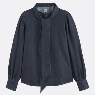 La Redoute Collections Denim overhemd, Mao-kraag, afneembare halsdoek