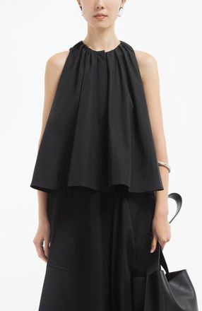 Co Gathered Tunic Shirt in Cotton Sateen in Black at Nordstrom, Size Xx-Small L