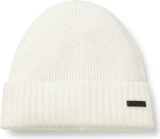 BOSS Rib-knit virgin-wool beanie with logo plaque