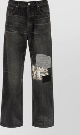 Yohji Yamamoto denim jeans distressed patchwork belt loops five pocket