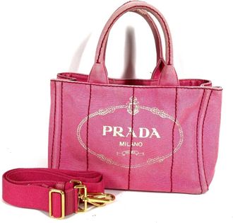 Prada Canapa Pink Canvas Handbag Shoulder Bag Tote Bag (Pre-Owned)