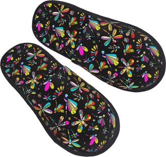 Generic Hotel Slippers Dragonfly Print No.9018 Warm Plush Slippers Breathable Anti-Slide Slipper For Ladies Home Hotel L