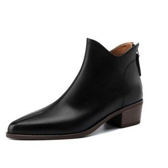 Generic Womens Pointed Closed Toe Ankle Boots Back Zipper PU Leather Low Block Heels Slip On Sleek Stitching Soft Lining Durable Outsole,Black,3.5 UK