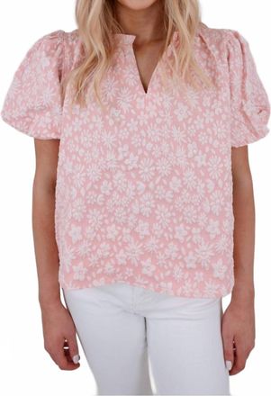 Bibi Textured Floral Ruffle Neck Top In Blush