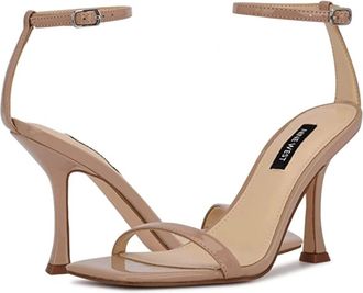 Nine West Womens Nine West Yess 3 Sandals Beige Leather Ankle Strap Spool Heel ZOGG2550