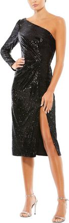 Mac Duggal Ruched Sequined One Shoulder Midi Dress
