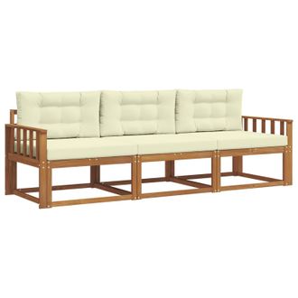 vidaXL Conjunto De Sof&aacute;s De Exterior Con Coj&iacute;n 3 Pcs Natural Y Crema Vidaxl