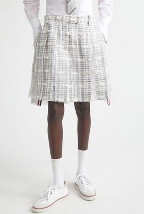 Thom Browne Low Rise Pleated Tweed Skirt in Medium Grey at Nordstrom, Size 4 Us