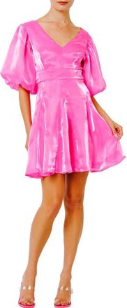 Ciebon Kassady Metallic Puff Sleeve Minidress in Pink at Nordstrom Rack, Size Small