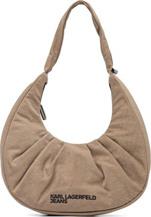Karl Lagerfeld Crescent-Shaped Handbag with Padded Texture and Embossed Logo
