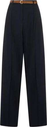 Max Mara Broeken, Dames, Blauw, S, Wol, Lange broek met dubbele voorplooien