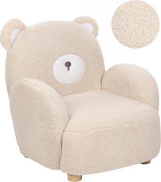 Beliani Silla Con Forma De Oso Tapizada En Poli&eacute;ster De Imitaci&oacute;n De Piel Con Reposabrazos De Felpa Muebles Para Ni&ntilde;os Beige Boo