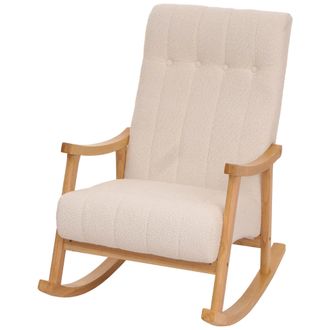 Hhg Nunca Usado] Silla Mecedora Hhg 862, Sill&oacute;n Relax, Madera Mvg, Tejido Boucl&eacute; (450 G/m&sup2;), Color Crema, Estructura Natural