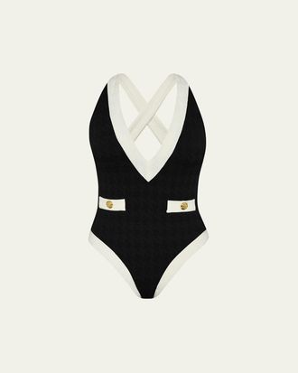 L'agence Colorblock Chic Lisa Plunge One-Piece Swimsuit