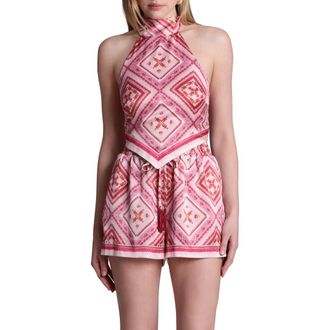 Avec Les Filles Scarf Print Halter Top in Lobster Pearl at Nordstrom, Size X-Small