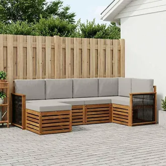 vidaXL Vidaxl Set Di Divani Da Esterno 5 Pz Naturale E Grigio Chiaro