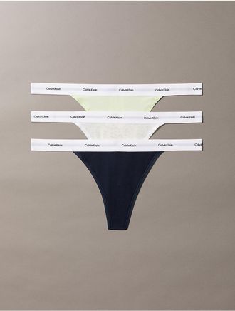 Calvin Klein Womens Cotton Stretch Rib 3-Pack String Thong - Multi - XL