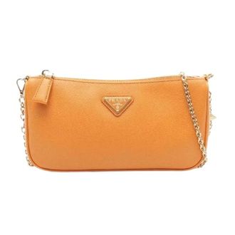 Prada Pre-owned Saffiano Schoudertas - Dames - Pre-owned - Oranje - Maat: ONE Size Leer