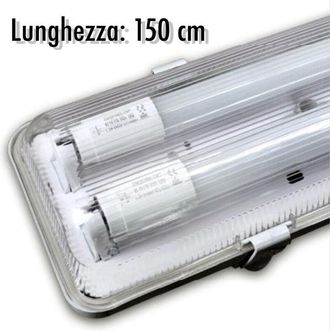 Trade Shop Trade Shop Traesio - Trade Shop - Plafoniera Stagna Completa Di 2 Tubo Neon A Led 150cm Per Soffitto Parete Ip65