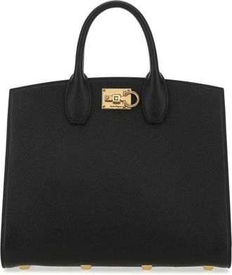 Ferragamo Black Leather The Studio Handbag