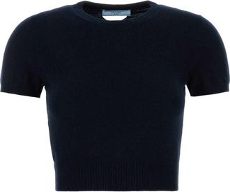 Prada Cashmere Wolmix Trui met V-hals - Dames - Cashmere truien - Blauw - M - Wol - Truien & Vesten