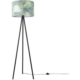 Paco Home Paco Home - Luminaria De Pie Sal&oacute;n Dormitorio E27 Naturaleza Dise&ntilde;o Floral Palmera Verde (&oslash;455cm), L&aacute;mpara De Pie - Negro