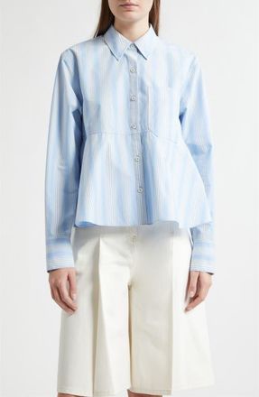 3.1 Phillip Lim Button-Up Flounce Stripe Shirt in Airy Blue Multi at Nordstrom, Size 00