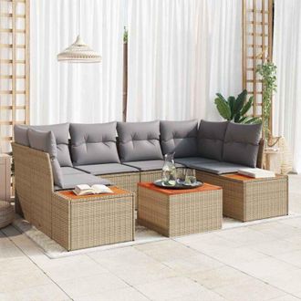 vidaXL Conjunto De Sof&aacute; De Jard&iacute;n Con Coj&iacute;n 7 Pcs Beige Polirat&aacute;n Vidaxl