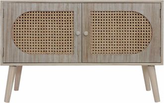 Mobili Rebecca Aparador bajo estilo boho con 2 puertas de madera marrón