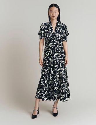 Ghost London Capri Crepe Floral Midi Dress in Mono Trailing Florals at Nordstrom, Size 14
