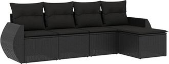 vidaXL Vidaxl - Set De Muebles De Jard&iacute;n 5 Pzas Y Cojines Rat&aacute;n Sint&eacute;tico Negro