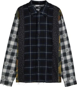 Amiri Spliced Quad Patchwork Cotton Shirt - Blue - XL