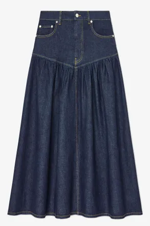 Ganni Navy Skirt in Stretch Denim - Size 10/12 Organic Cotton