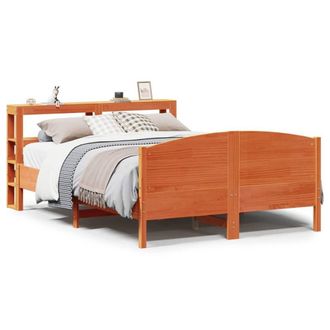 Berkfield Home Bookcase Bed Frame Wax Brown 150x200 cm King Solid Wood Pine | Size: Small Double